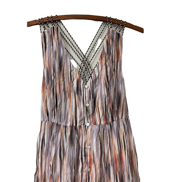 Anthropologie See U Soon Womens Striped Rose Robe Strappy Tiered Maxi Dress M - Picture 7 of 9